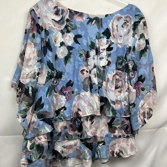 Alex Evenings tiered Asymmetrical hem Blue floral blouse size 3X - Picture 10 of 14